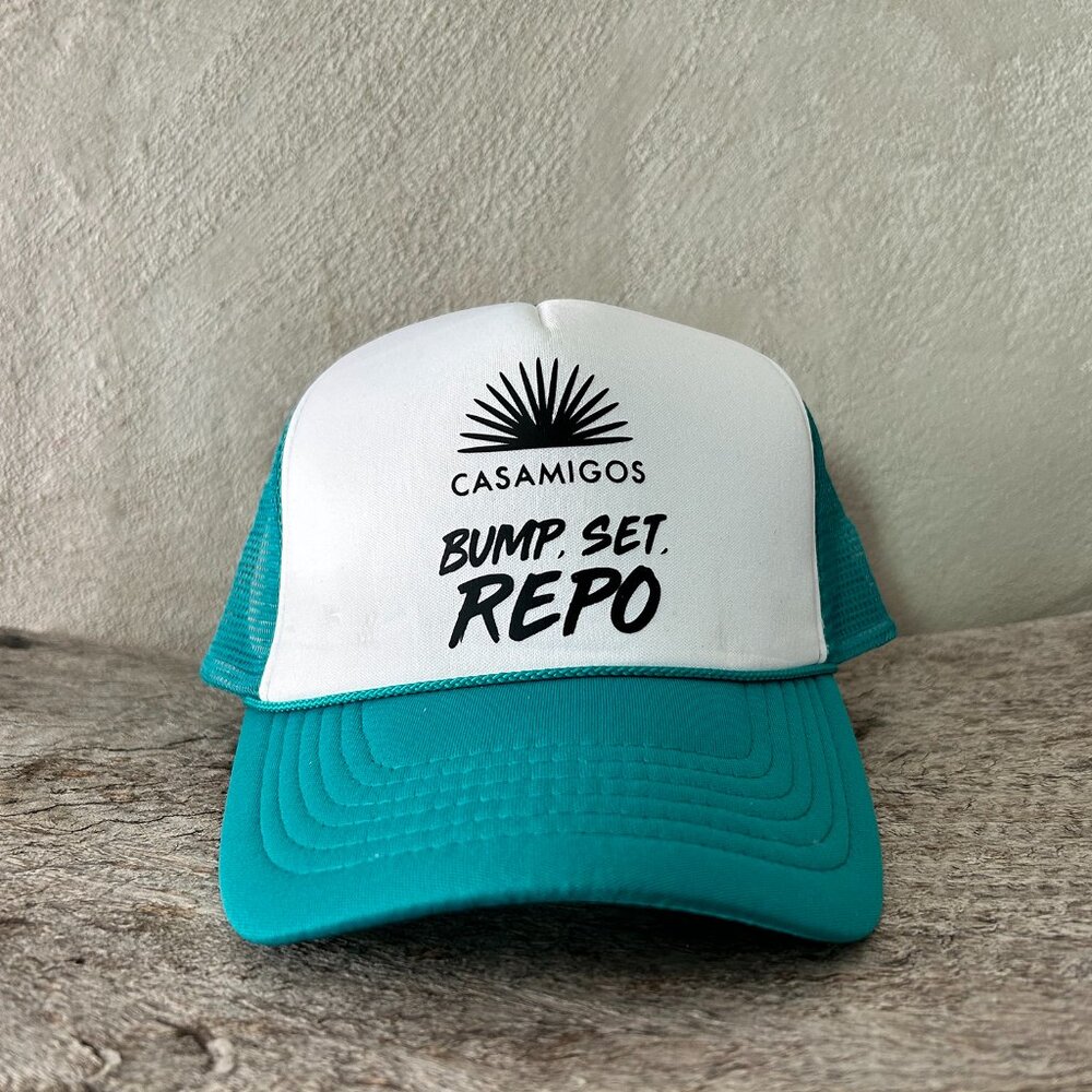 Casamigos Tequila Logo Trucker Golf Hat Snapback Mesh Back Teal White